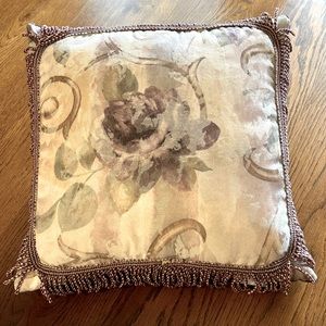 CROSCILL CHAMBORD CASSIS FRINGED PURPLE ROSES THROW PILLOW